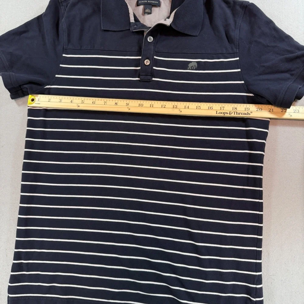 Banana Republic Elephant Logo Striped Polo Men's L True Navy 429587
